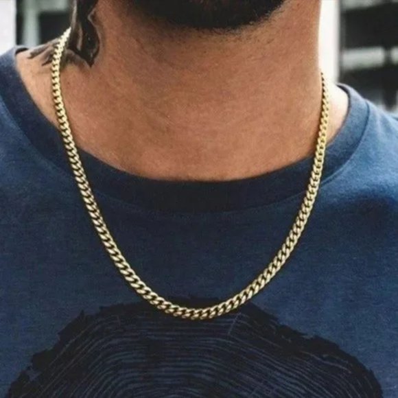New Mens 23.6'' Gold Cuban Link Chain Necklace - Picture 1 of 3
